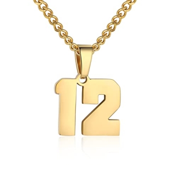 Number Necklace for Men Athletes Gold Plated Chain Personalized Sports Jewelry