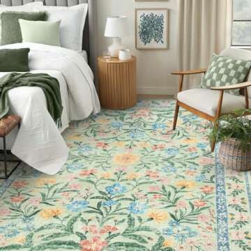 Lahome Boho Light Green Large Area Rugs for Bedroom, Floral Washable Rugs 9x12 Living Room, Soft Non...