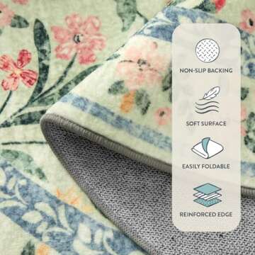 Lahome Boho Light Green Large Area Rugs for Bedroom, Floral Washable Rugs 9x12 Living Room, Soft Non-Slip Thin Rug for Nursery Kids Playroom Girls Home, Tea Green