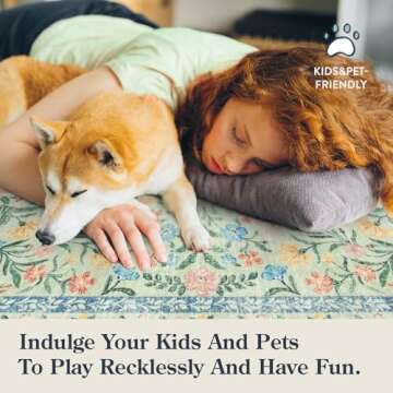 Lahome Boho Light Green Large Area Rugs for Bedroom, Floral Washable Rugs 9x12 Living Room, Soft Non-Slip Thin Rug for Nursery Kids Playroom Girls Home, Tea Green