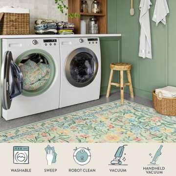 Lahome Boho Light Green Large Area Rugs for Bedroom, Floral Washable Rugs 9x12 Living Room, Soft Non-Slip Thin Rug for Nursery Kids Playroom Girls Home, Tea Green