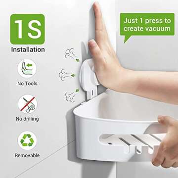LUXEAR Corner Shower Caddy Suction Cup No-Drilling Removable Shower Caddy Basket Powerful Suction Ba...