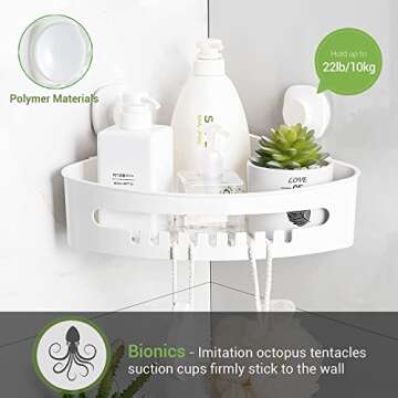 LUXEAR Corner Shower Caddy Suction Cup No-Drilling Removable Shower Caddy Basket Powerful Suction Bathroom Shower Shelf Waterproof & Rustproof Organizer for Bathroom Storage - White