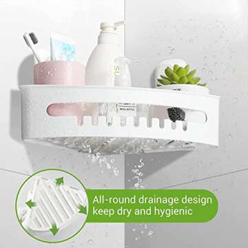 LUXEAR Corner Shower Caddy Suction Cup No-Drilling Removable Shower Caddy Basket Powerful Suction Bathroom Shower Shelf Waterproof & Rustproof Organizer for Bathroom Storage - White