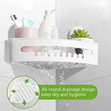 LUXEAR Corner Shower Caddy Suction Cup No-Drilling Removable Shower Caddy Basket Powerful Suction Bathroom Shower Shelf Waterproof & Rustproof Organizer for Bathroom Storage - White