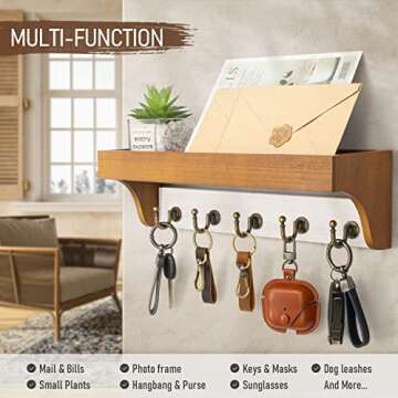 Rebee Vision Key and Mail Holder with Shelf - Rustic Decor Organizer with Hooks