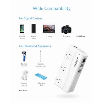 BESTEK 200W Power Inverter DC 12V to 110V AC Inverter with 4.2A 4-Port USB Car Adapter [ETL Listed]