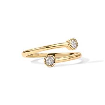 PAVOI 14K Gold Plated CZ Bypass Ring for Women