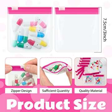 24 Pieces Pill Pouch Bags Zippered Pill Pouch Set Reusable Translucent Medicine Organizer Self Seali...