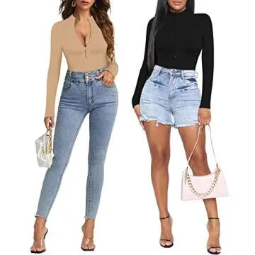 MANGOPOP Long Sleeve Zip Bodysuit for Trendy Women