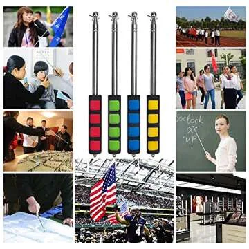 Enjoyist 4-Pack Assorted Color Telescoping Handheld Flagpole, Extendable Stainless Portable Steel Banner Tour Guides & Pointer for Teachers, with Clips (63'' Flagpole)