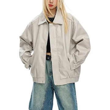 Chouyatou Women's Oversized Faux Leather Bomber Jacket - Stylish Zip Boyfriend Shacket for Modern Wo...