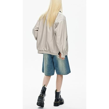 Chouyatou Women's Oversized Faux Leather Bomber Jacket