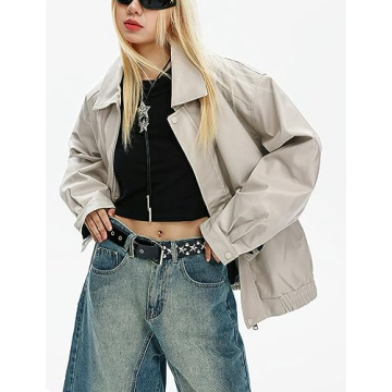 Chouyatou Women's Oversized Faux Leather Bomber Jacket