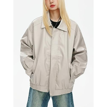 Chouyatou Women's Oversized Faux Leather Bomber Jacket