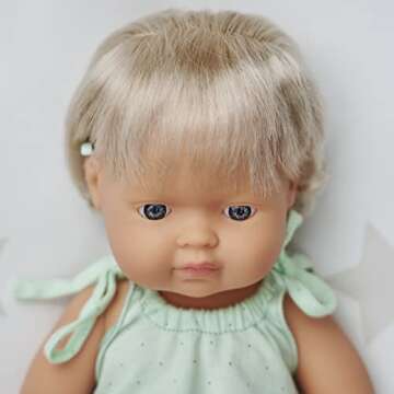 Miniland Doll 15'' Caucasian Girl with Hearing Implant (Polybag) - Made is Spain, Anatomically Correct, Quality, Diverse