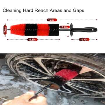 Fitosy Wheel Rim Brush, Soft Bristle Long Car Tire Detailing Washing Tool for Exhaust Tips Engine, Vehicle Motorcycles Auto Truck SUV RV, No Scratches