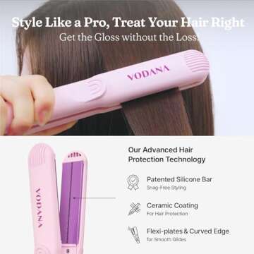 VODANA Professional Softbar Flat Iron - Ceramic Straightener with Patented Silicone Bar, Smooth & Qu...