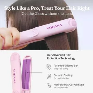 VODANA Professional Softbar Flat Iron - Ceramic Straightener with Patented Silicone Bar, Smooth & Qu...