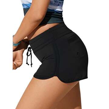 CRZ YOGA Womens Swim Board Shorts 3'' High Waisted Quick Dry Beach Swimwear Bottoms Bathing Trunks with Liner