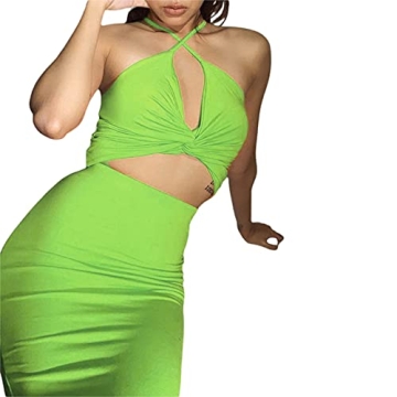 NUFIWI Women’s Crisscross Halter Neck Bodycon Mini Dress