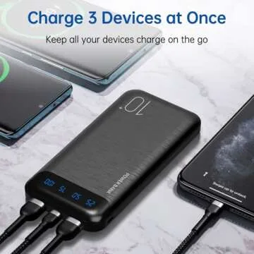 Power Bank 10000mAh Portable Charger Slim External Battery Pack with 2 USB 2.4A Outputs and USB C In/Out Compatible with Huawei iPhone 16 15 14 13 12 iPad Samsung Galaxy S20 Android Tablet (Black)