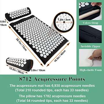 XiaoMaGe Acupressure Mat and Pillow Set with Bag - Large Size 28.7 X 16.5 inch Acupuncture Mat for N...