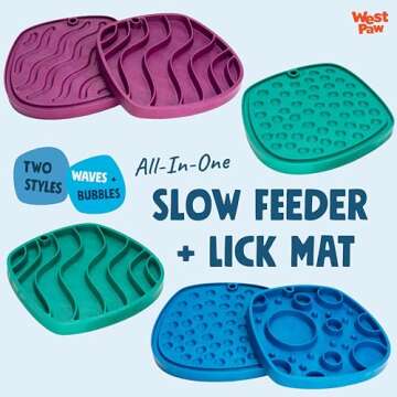 West Paw Seaflex Waves Feast Mat – All-in-One, Slow Feeder, Lick Mat – Encourages Foraging & Food Exploration - Engages Picky Eaters & Slow Feeding - Versatile – Easy to Clean, Non-Toxic - Marine
