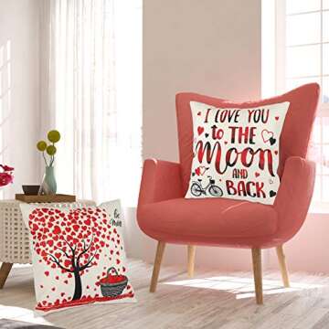 YGEOMER Valentine's Day Pillow Covers 18×18 Inch Set of 4 Valentine's Day Throw Pillow Covers Holiday Anniversary Wedding Cushion Pillow Case Valentine’s Day Decorations Throw Pillow Covers