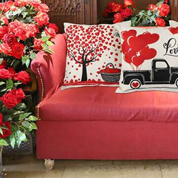YGEOMER Valentine's Day Pillow Covers 18×18 Inch Set of 4 Valentine's Day Throw Pillow Covers Holiday Anniversary Wedding Cushion Pillow Case Valentine’s Day Decorations Throw Pillow Covers