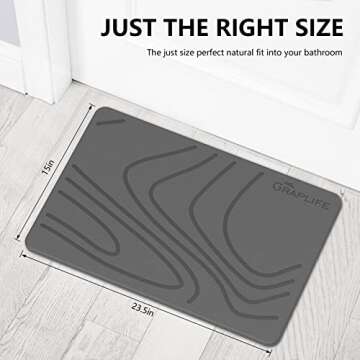 Graplife - Stone Bath Mat, Diatomaceous Earth Shower Mat, Non-Slip Super Absorbent Quick Drying Bathroom Floor Mat, Natural, Easy to Clean (23.6 x 15.35 Darkgrey)
