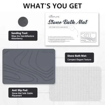 Graplife - Stone Bath Mat, Diatomaceous Earth Shower Mat, Non-Slip Super Absorbent Quick Drying Bathroom Floor Mat, Natural, Easy to Clean (23.6 x 15.35 Darkgrey)