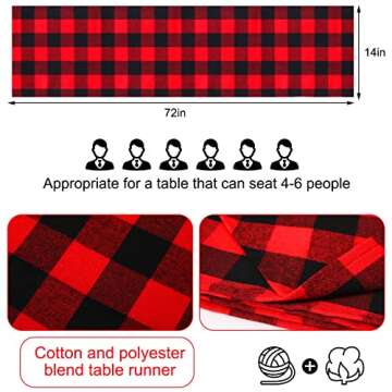 12 Pcs Buffalo Check Table Runner Bulk 12 x 72 Inches Red and Black Plaid Table Runner Farmhouse Din...