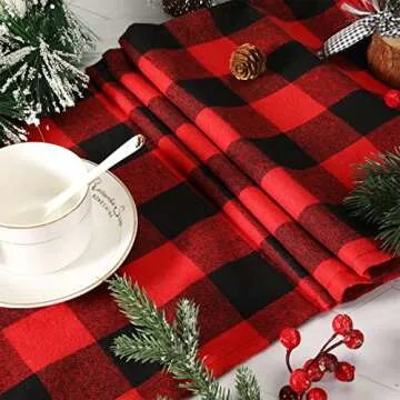12 Pcs Buffalo Check Table Runner Bulk 12 x 72 Inches Red and Black Plaid Table Runner Farmhouse Dining Table Cover for Christmas Dinner Lumberjack Kitchen Anniversary Holiday Wedding Home Decor