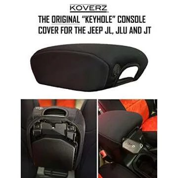 Koverz Neoprene Console Cover Armrest Pad with Keyhole Compatible with Jeep Wrangler JL JLU Gladiator JT Sahara Sport Rubicon Unlimited 2018 to Present - Black | See Install Notes & Video
