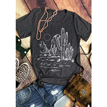 Western Desert Cactus Shirt Women Graphic Tee Outdoor Adventure