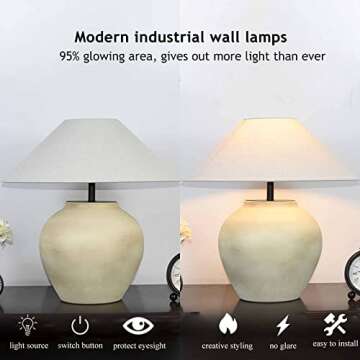 HATUO Southwest Farmhouse Table Lamp 20'' Tall Crock Pot Ceramic Lamp, Rustic Fabric Drum Shade Decor for Living Room Bedroom House Bedside Nightstand Home Office