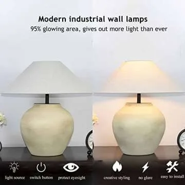 HATUO Southwest Farmhouse Table Lamp 20'' Tall Crock Pot Ceramic Lamp, Rustic Fabric Drum Shade Decor for Living Room Bedroom House Bedside Nightstand Home Office