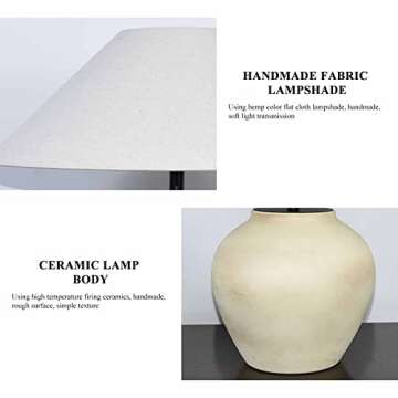 HATUO Southwest Farmhouse Table Lamp 20'' Tall Crock Pot Ceramic Lamp, Rustic Fabric Drum Shade Decor for Living Room Bedroom House Bedside Nightstand Home Office
