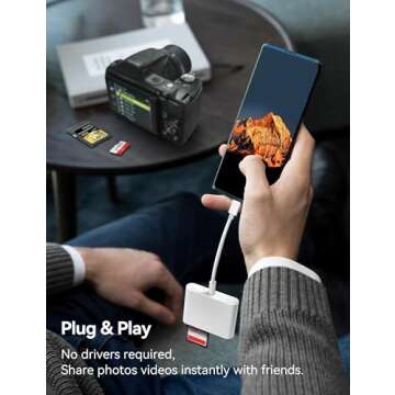 USB C to SD Card Reader, SD Card Adapter with SD MicroSD USB 3 Ports, BnmxTek USBC Memory Card Reader for iPhone 15 Pro Max, iPad Pro/Air/Mini, Mac, MacBook Pro/Air, and More USB-C/Type C Devices