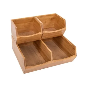 Bamboo Stackable Organizer Bins for Kitchen and Office