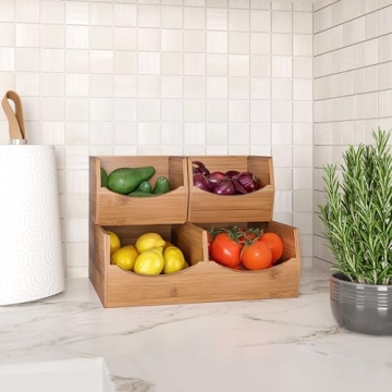Bamboo Stackable Organizer Bins for Kitchen and Office