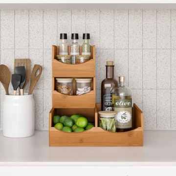 Bamboo Stackable Organizer Bins for Kitchen and Office