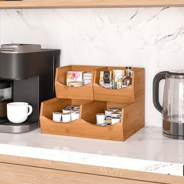 Bamboo Stackable Organizer Bins for Kitchen and Office