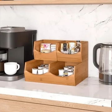 Bamboo Stackable Organizer Bins for Kitchen and Office