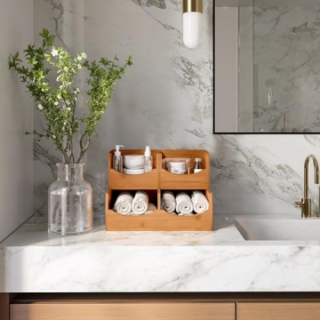 Bamboo Stackable Organizer Bins for Kitchen and Office