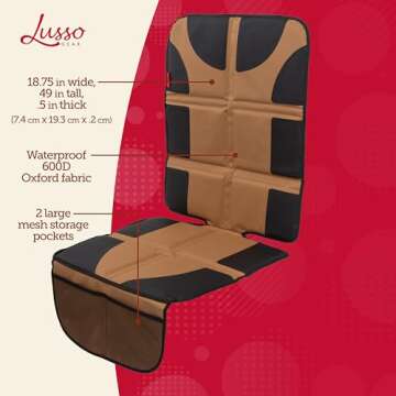 Lusso Gear Car Seat Protector with Thick Padding - Baby Cover with 2 Mesh Storage Pockets - Waterproof Tan Seat, Non-Slip Backing - Car Accessories - Carseat Cover