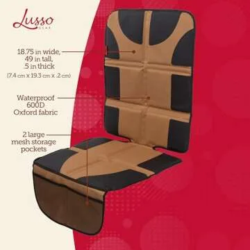 Lusso Gear Car Seat Protector with Thick Padding - Baby Cover with 2 Mesh Storage Pockets - Waterproof Tan Seat, Non-Slip Backing - Car Accessories - Carseat Cover