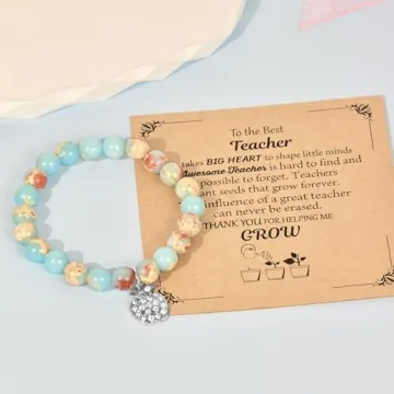 U-Zomir Teacher Appreciation Gifts for Women, Personalized Teacher Gifts Natural Stone Teacher Bracelet, End of Year Teacher Gifts