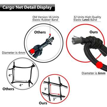 EZYKOO Cargo Nets 47" x 36",6mm Premium Bungee Cord Net,3" x 3" Grid Mesh Cargo Net,Auto Roof Tie-Do...